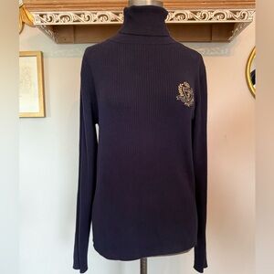 Ralph Lauren Vintage Navy Ribbed Sweatshirt with Crest